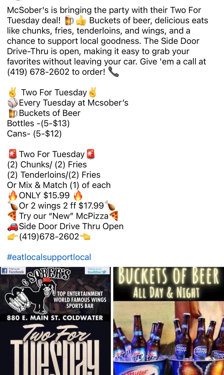 Two for Tuesday at Mcsober’s!!