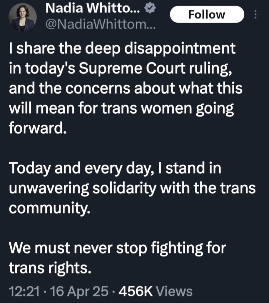 RubyBoblet's tweet image. Is this the same @NadiaWhittomeMP 
Who’d rather support biological men who fantasise about being a woman.