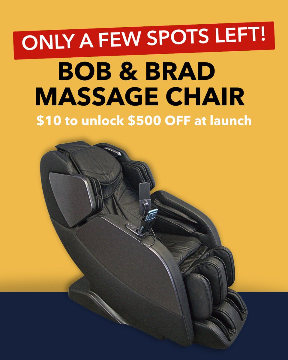 🚨 Only a few spots left! 🚨
Join the Bob &amp; Brad Massage Chair Early Backers before Nov 1 — just $10 to unlock $500 OFF at launch.

💺 Pre-order: $1,999 (Reg. $2,499)
⚡ Only 50 spots total — don’t miss out!

👉 Back the launch today! bobandbrad.com/products/bob-a…