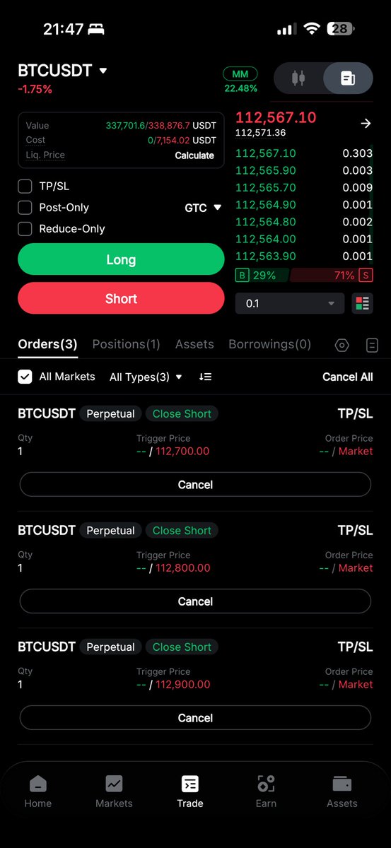 JuggernautOG's tweet image. MANAGE YOUR RISK. PROTECT YOUR PROFITS.

We all know the story, your long or short trade is winning, and you don’t lock in profits, market suddenly changes directions - as they do, markets chop, always lock your profits in.

I was in for 3 btc on this long. I did a ladder stop…