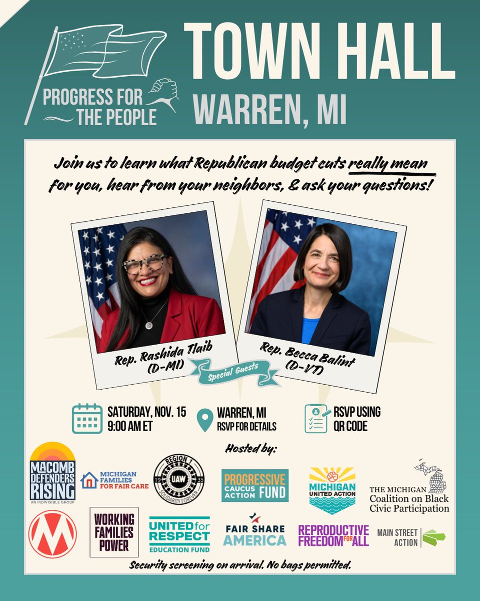 Our next Progress for the People Town Hall is coming up fast, on November 15, in Michigan. Register here: mobilize.us/mipeoplecampai…