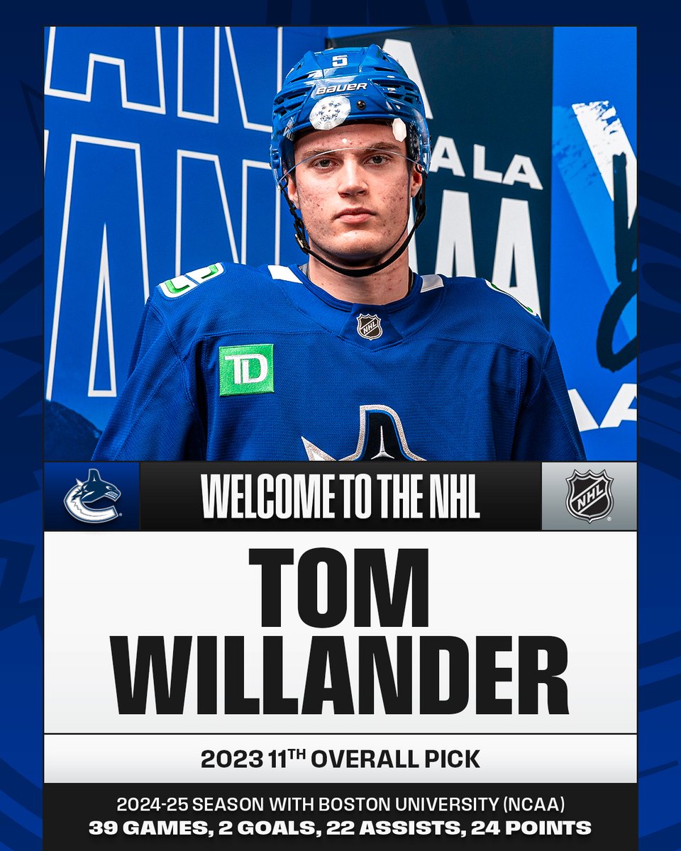 NHL's tweet image. 2023 11th overall pick Tom Willander will make his NHL debut tonight. 👏 

Welcome to the League!