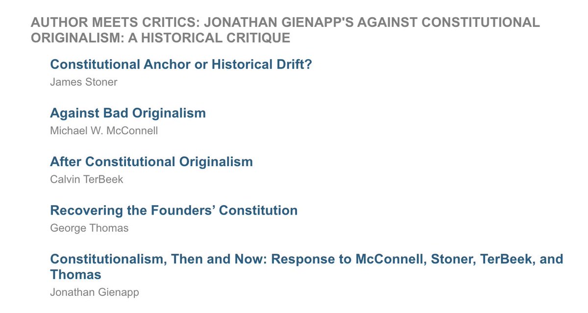 TheGNapp's tweet photo. New Symposium on my book is out in *American Political Thought*.

Featuring critical essays by James Stoner, Michael McConnell, Calvin TerBeek, and George Thomas.

Followed by my response. https://t.co/PwCPiFogpn