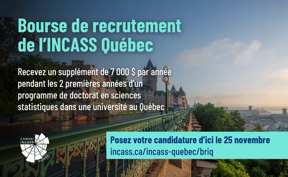 👩‍🎓  Vous prévoyez faire un doctorat en #sciencesstatistiques ?

💲 Venez dans une université québécoise et vous pourriez recevoir un supplément de 7 000 $ pendant les deux premières années.

Posez votre candidature d’ici le 25 novembre.

En savoir plus : loom.ly/2geO68U