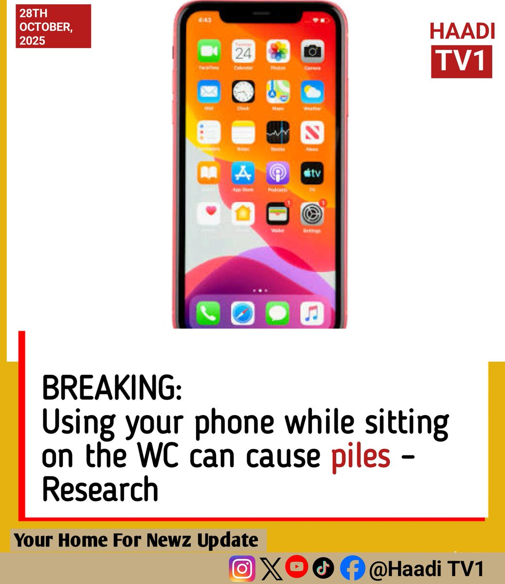 Haaditv1's tweet image. Using your phone while sitting on the WC can cause piles – Research

 #HealthTips #ProlongedSitting #SmartphoneUsage #USA