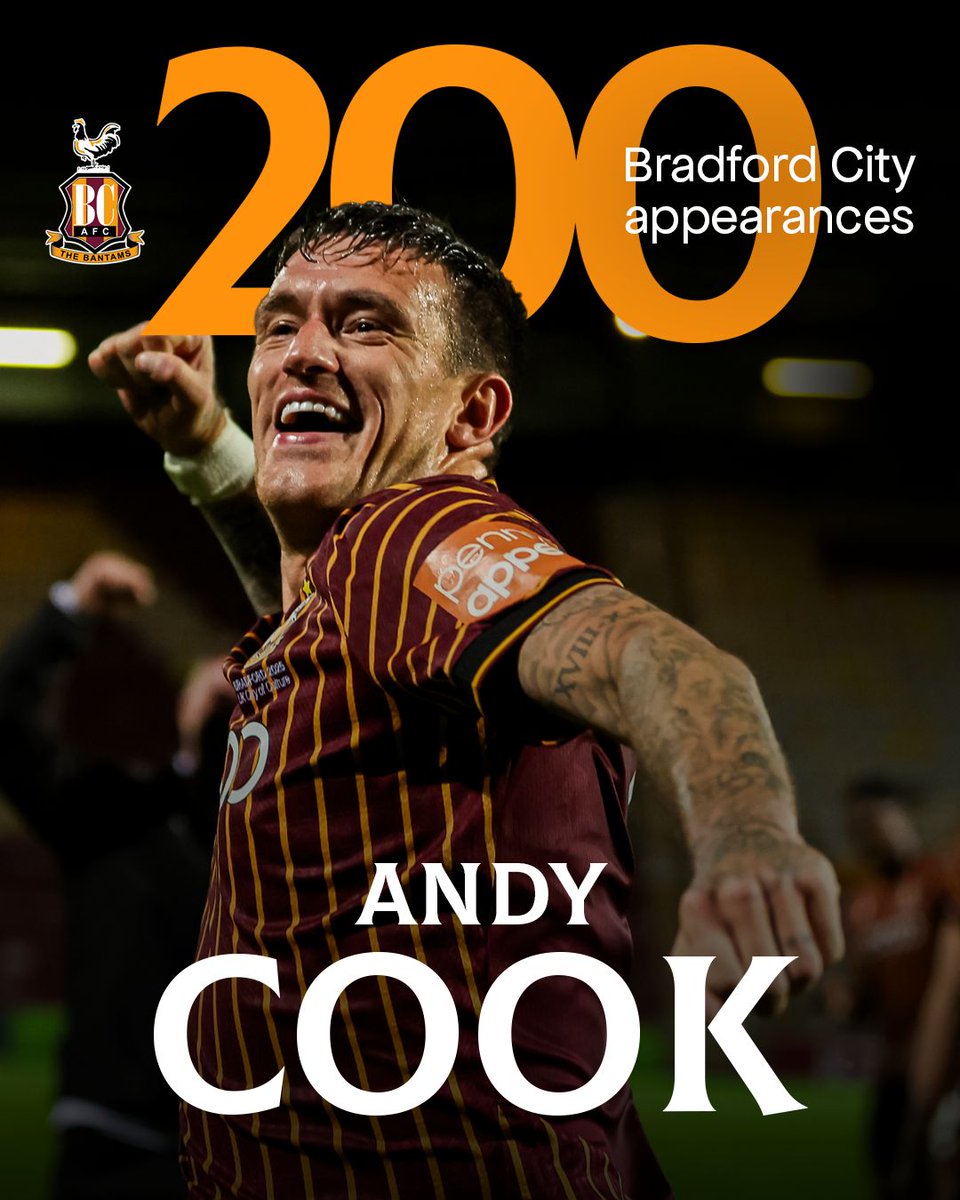 A landmark evening for a modern-day great. 🙌

Andy Cook makes his 200th appearance for the club, with 88 goals and 24 assists so far... 👏

#BCAFC