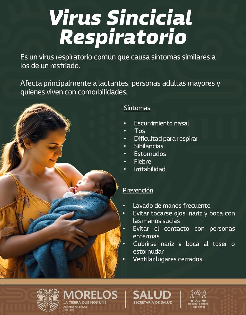 ✅ El Virus Sincicial Respiratorio (VSR), afecta principalmente a lactantes, personas adultas mayores y con comorbilidades.
🏥Ante cualquier síntoma, es importante no automedicarse y acudir a su unidad de salud más cercana.
#LaTierraQueNosUne