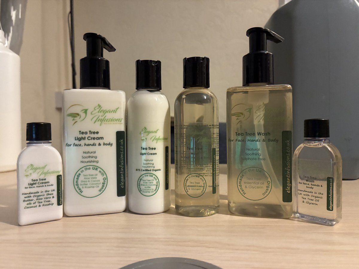 paulGf185's tweet image. Elegant infusions celebrating One scent three new bottle sizes #teatree cream #teatree wash #SBSWinner #natural #organic #madeinwales