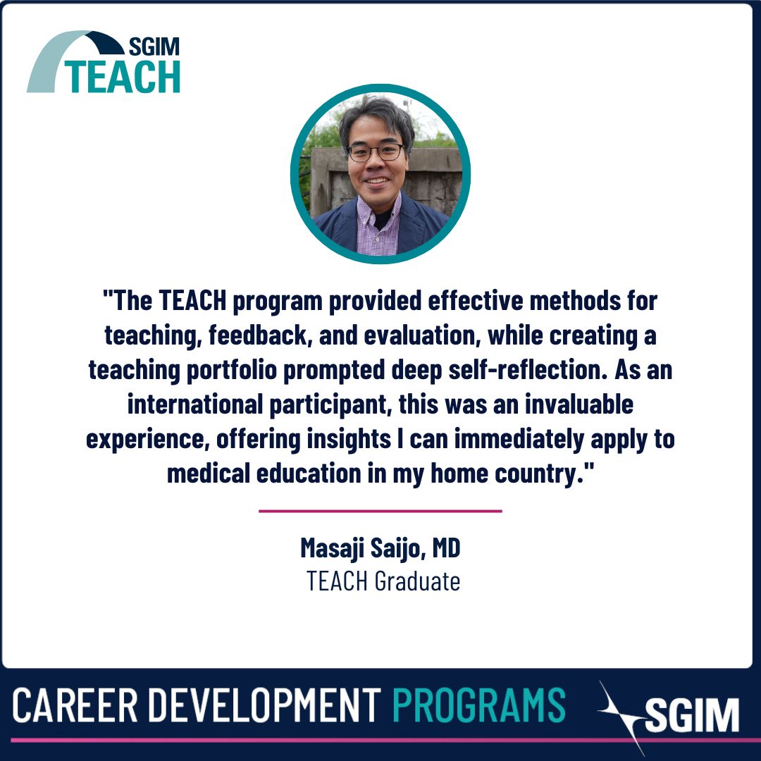 SocietyGIM's tweet image. 🚀 Ready to elevate your teaching?

SGIM’s TEACH Certificate Program helps you enhance your skills, connect with peers, and gain recognition as a medical educator.

See what our past participants are saying 👇

Learn more and apply: buff.ly/33pZvte

#SGIM #TEACH #MedEd