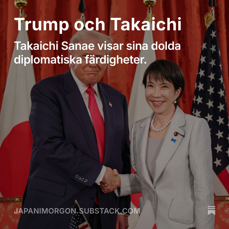 Jonajjs's tweet photo. Det första internationella testet för Takaichi Sanae som Japans premiärminister ser ut att ha gått bra när hon träffade Donald Trump. På torsdag väntar dock Sydkoreas president Lee Jae-myung och kanske också Xi Jinping, och där kan det bli knepigare. 

https://t.co/TaYRzjHnRn https://t.co/8ifPCQqCbe
