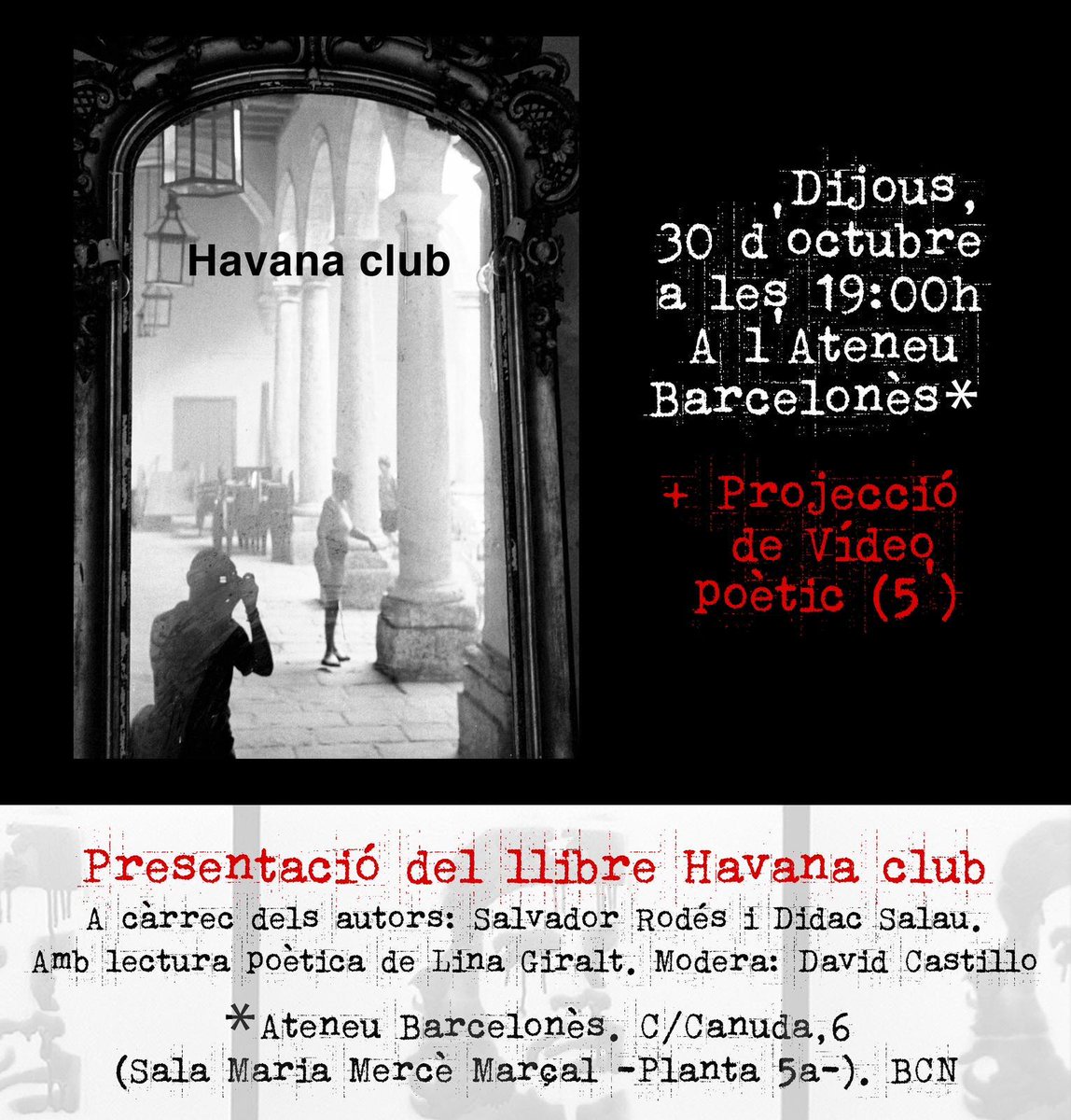 Fotoconnexio's tweet photo. Dijous 30 de d'octubre el #fotoconnectat Salvador Rodés presentarà el seu llibre "Havana Club" a l'@AteneuBCN ⬇️ https://t.co/3Q6WzxP5dA