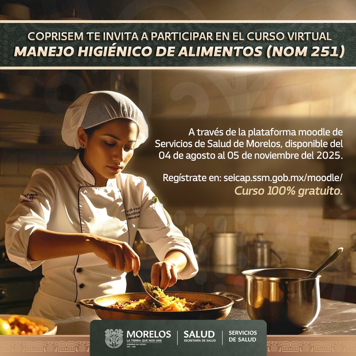 🥗 🥘Si trabajas en manejo y preparación de alimentos, participa en el curso virtual “Manejo higiénico de alimentos” de COPRISEM. Regístrate en: seicap.ssm.gob.mx/moodle/ 👨🏽‍💻
#LaTierraQueNosUne