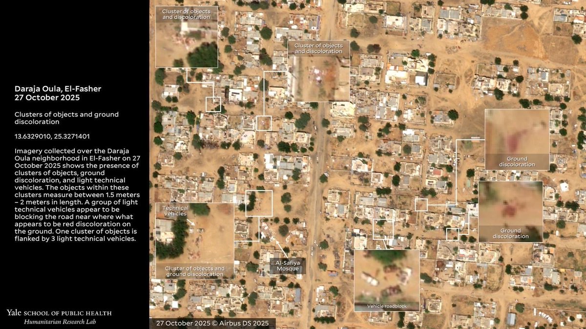 C’est de la folie d’observer du sang et des cadavres empilés par satellite. 

Plus de 2000 Soudanais ont été massacrés en 2 jours par FSR soutenu par les Émirats Arabes Unis.