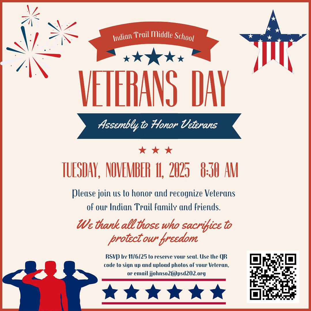 Our Triennial Veterans’ Day Assembly is fast approaching. We would love veterans of our students and staff to join us and be recognized. Please sign up to attend!