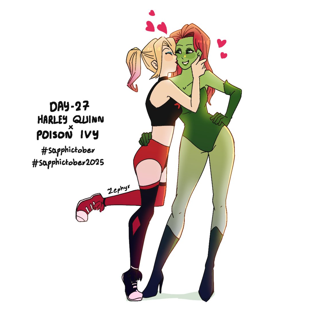 ZephyrCorner's tweet image. Day 27 - Harley Quinn x Poison Ivy ❤️💚
~Zephyr
#sapphictober #HarleyQuinn 
#sapphictober2025 #PoisonIvy