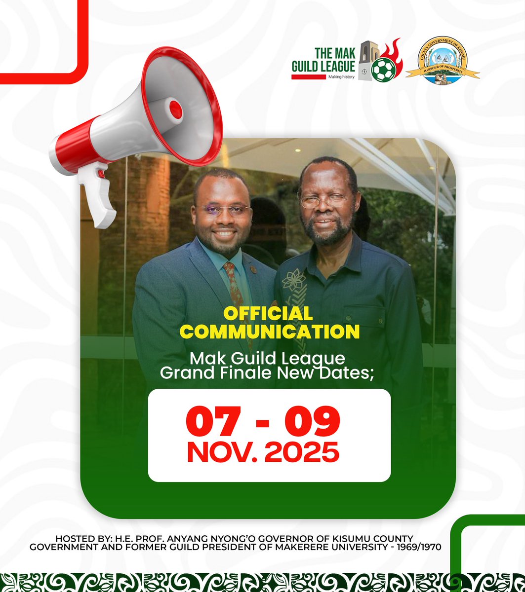 After the Memorial Prayer Service for the late, Rt. Hon. <a href="/RailaOdinga/">Raila Odinga</a>, the <a href="/MakGuildLeague/">MAK Guild League</a> had a successful meeting the Governor of Kisumu &amp; former Guild President of <a href="/Makerere/">Makerere University</a> HE: Prof. <a href="/AnyangNyongo/">Gov. Anyang' Nyong'o</a>. We agreed to the new dates (7th - 9th November, 2025) of The Grand finale in