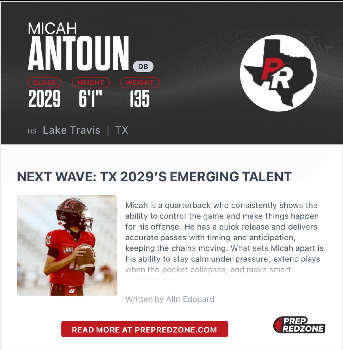MicahAntoun's tweet image. Thank you @PrepRedzone !
#QB #Class29 #LTHScavsfootbal
