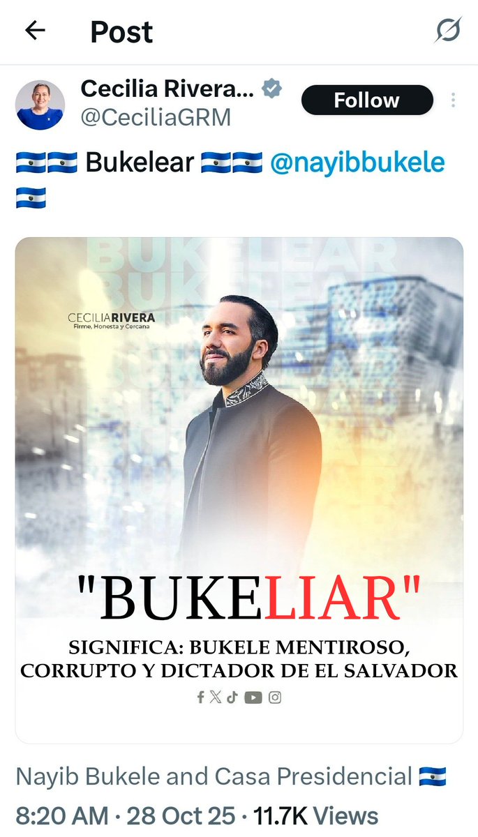 oskland10's tweet photo. 🌶🫆🇸🇻 | BukeLIAR: ¿Todos están de acuerdo que bukeLIAR significa: #Bukele mentiroso, corrupto y dictador de #ElSalvador?

Cambiamos el "meme" qué publicó la puyabotones del dictador, y lo adecuamos a la realidad. 

Si estás de acuerdo con la modificación del "meme" dale like,  ❤️ y compártelo; sino estás de acuerdo, ponte a chillar