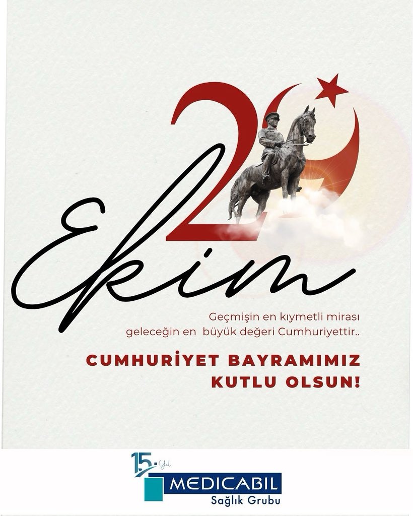 Medicabil's tweet image. Geçmişin en kıymetli mirası, geleceğin en büyük değeri ‘CUMHURİYET’tir. 🇹🇷 

29 Ekim Cumhuriyet Bayramımız Kutlu Olsun! 

#29Ekim