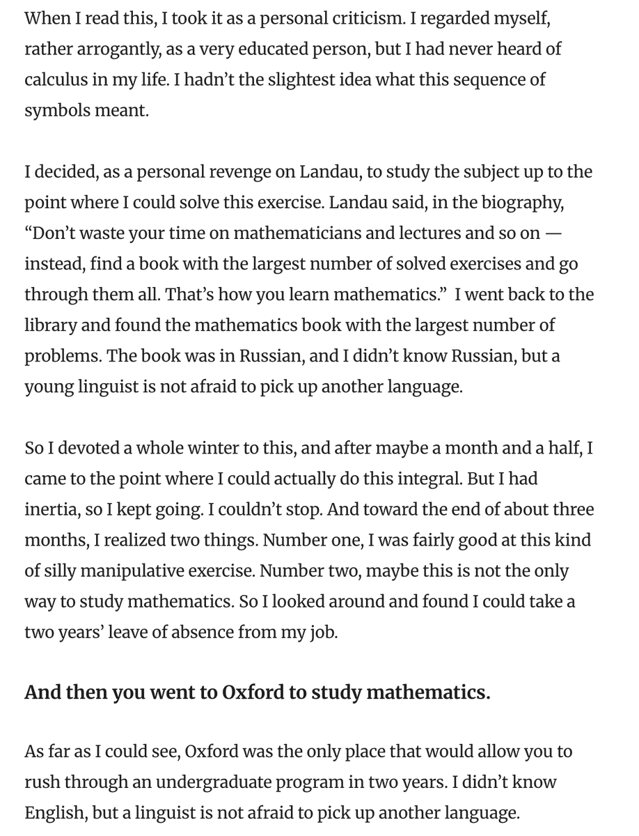 This interview of the (now) mathematician Tadashi Tokieda is pure awesomeness.