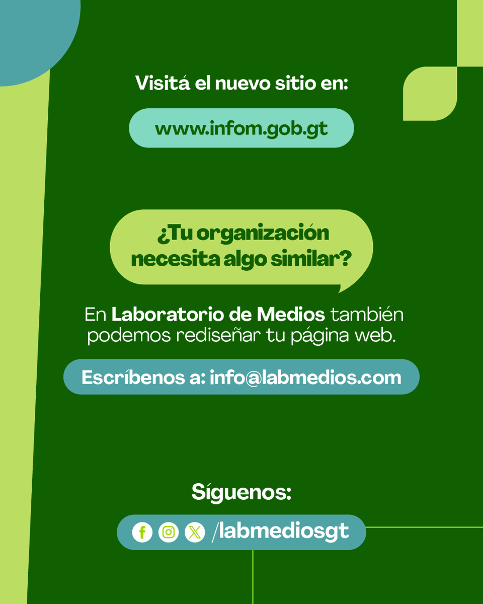 labmediosgt's tweet photo. 🖥️ El @infom_guatemala tiene nuevo sitio web, rediseñado por @labmediosgt para ser más claro, funcional y accesible.
Conoce el antes y después y visita: https://t.co/mdejAOwyuZ
Escribe a📩 info@labmedios.com si quieres transformar el tuyo.
#RediseñoWeb #INFOM #LabdeMedios https://t.co/miXpwnS7Q0