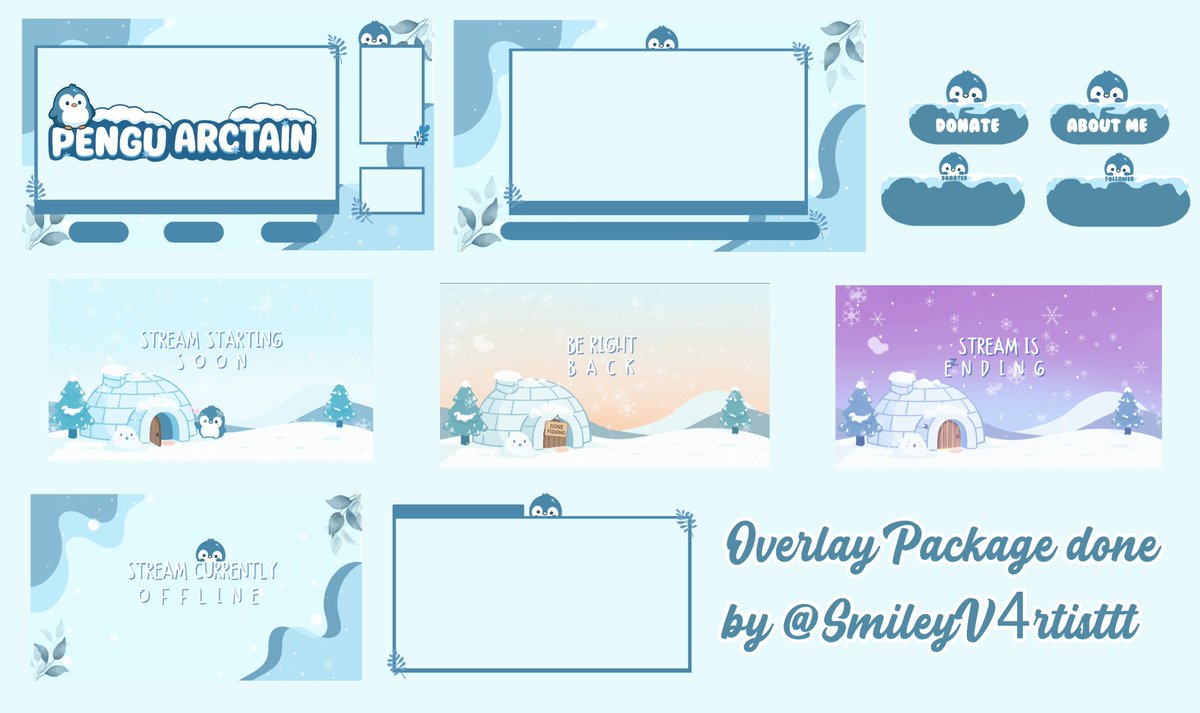 SmileyV4rtisttt's tweet image. Eeek~! 💙🖤🐬
I’ve been crafting this Snowy Theme Stream Overlay Package for the cutest "@Pengu_Arctain" U//w//U 🩵
And it’s finally all done!! I’m so in love with how it turned out 🥹
Thank you sm for the commission, Birb~! ❄️🐧
#Vtuber #commission #Overlaypackage
