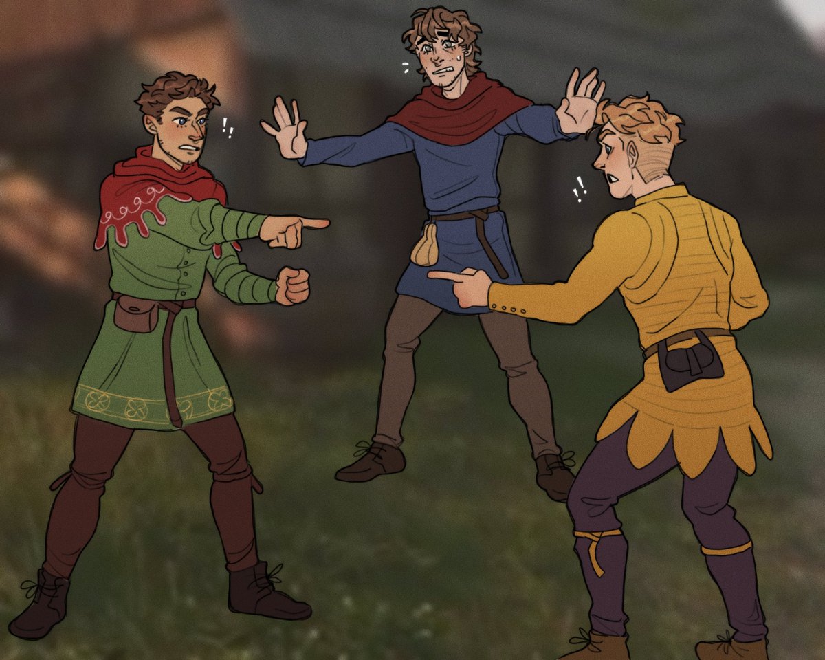 AU where pious becomes a stable hand in semine after escaping the monastery, then his job security is put at risk thanks to these two dolts — initial concept by agnesfitch, i just had to draw the meme #kcd #kcd2 #hansry #hangorious
