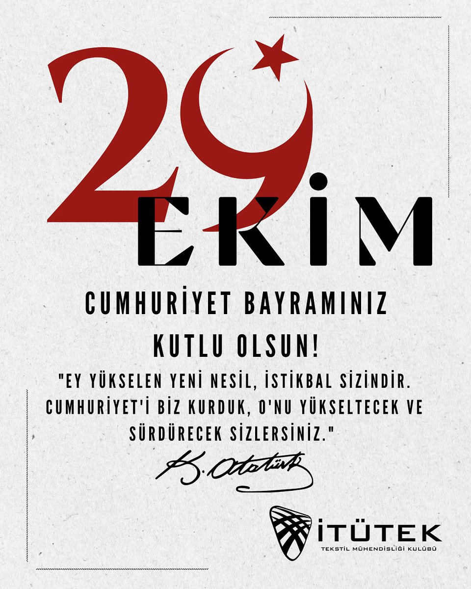 itutek's tweet photo. 🇹🇷 Cumhuriyetimizin 102. yılı kutlu olsun.
Atatürk ve tüm kahramanlarımızı minnetle anıyor, aydınlık yarınlara umutla bakıyoruz. https://t.co/OBCdvIUJla