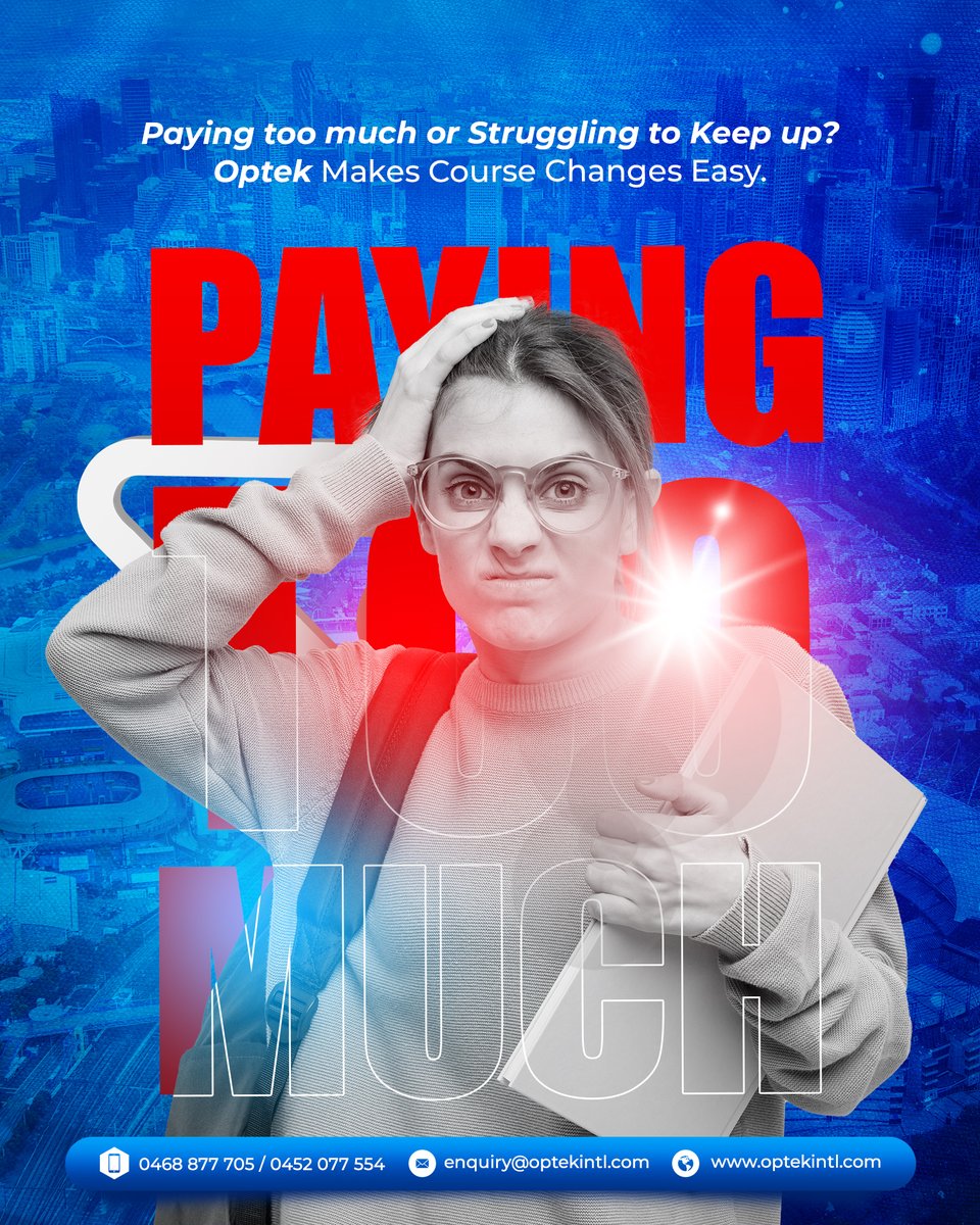 optekintl's tweet image. Paying too much or struggling to keep up with your course? Optek International makes course changes easy, helping you find a more affordable and manageable path.

#CourseChange #StudentSupport #AffordableStudy #BetterOptions #StudyInAustralia #OptekInternational