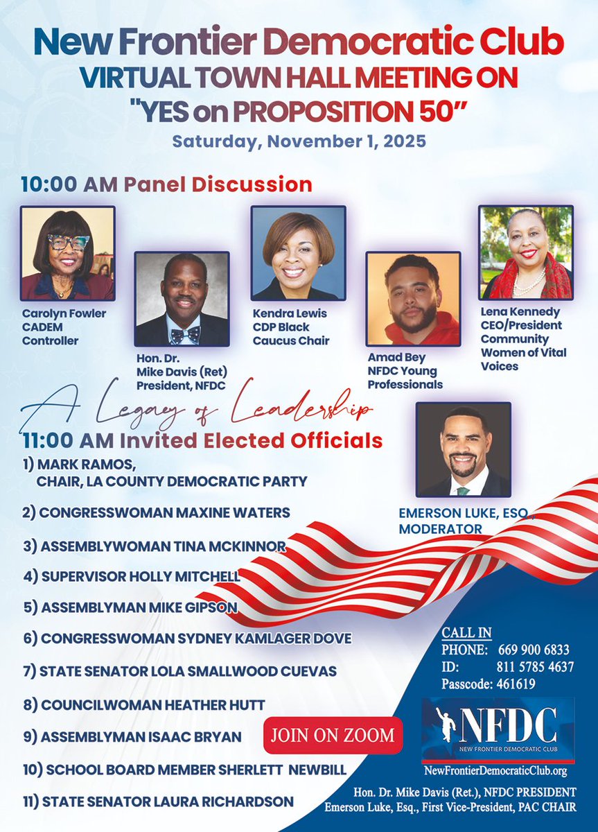 Join us on This Saturday, November 1st at 10 AM for our YES on Proposition 50 Virtual Townhall. We'll start off with a Panel Discussion then at 11, hear from various invited elected officials.
--> nfdc.live/townhallflyer