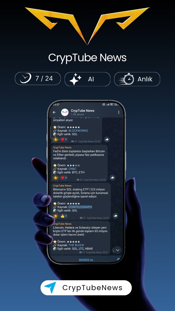 CryptogramTR's tweet image. AI destekli sistemimiz anlık veri çekiyor, haberleri filtreliyor, özetliyor, Türkçe'ye çeviriyor ve saniyeler içinde paylaşıyor.
Hiçbir editör yok, sadece saf hız ve doğruluk.

Gerçek zamanlı &amp;amp; Tarafsız &amp;amp; AI &amp;amp; 7/24 

Ve tamamen ücretsiz :)

t.me/CrypTubeNews