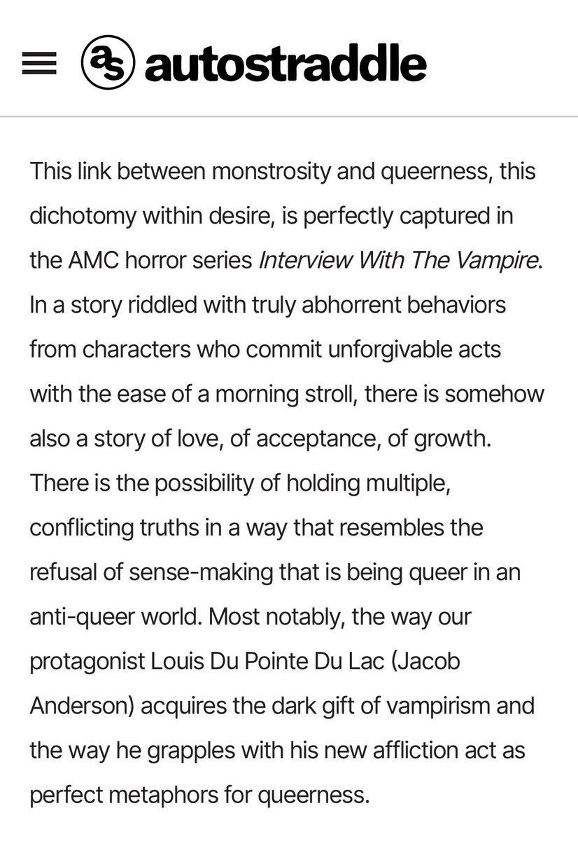 iwtvsource's tweet photo. Horror has long been a home for queerness. This essay explores how ‘Interview With the Vampire’, with its lush, complex storytelling, illuminates the line between desire and damnation and how horror becomes a metaphor for self-acceptance and liberation.

Please click, read, and share the article: https://t.co/a9q5BeJZ9g

#InterviewWithTheVampire #iwtv