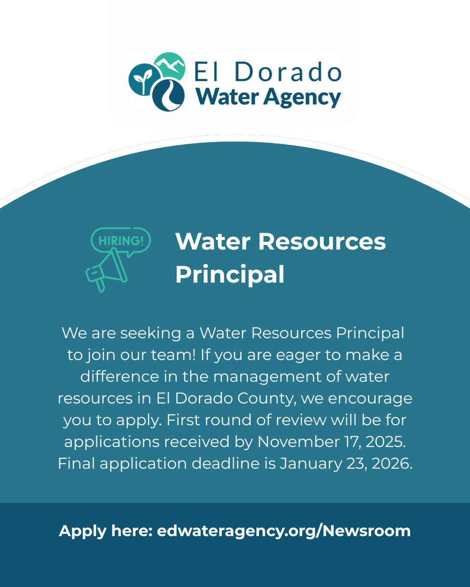 MtnCountiesWRA's tweet photo. We're hiring: Water Resources Principal
We are seeking a Water Resources Principal to join our team! First round of review will be for applications received by November 17, 2025. Final application deadline is January 23, 2026.
https://t.co/Dm3gXEnPNA https://t.co/GaPQaz9MyE
