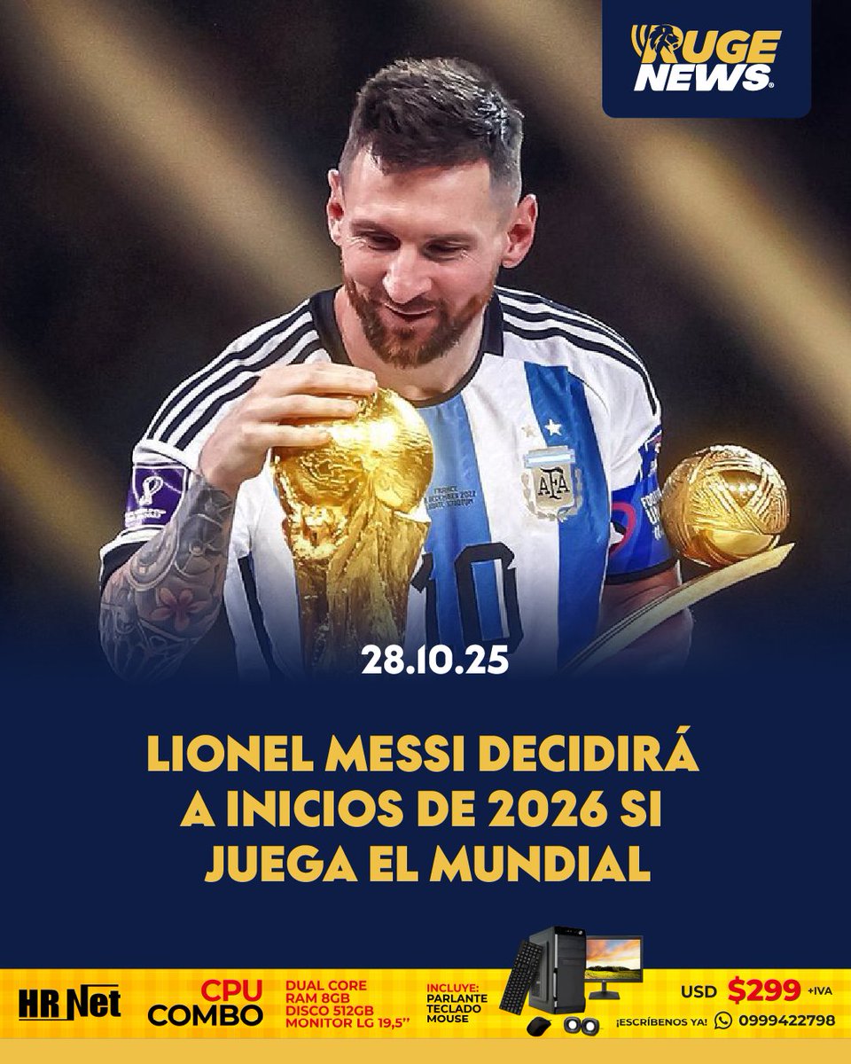 RugeTV1's tweet photo. 🇦🇷⚽ Messi aún no decide su futuro en el Mundial 2026

Lionel Messi reveló que tomará a inicios de 2026 la decisión sobre si disputará el Mundial. Aunque tiene “todas las ganas” de defender el título con Argentina, esperará ver cómo llega físicamente en la pretemporada con Inter Miami.

#Messi #Argentina #Mundial2026 #RugeNews