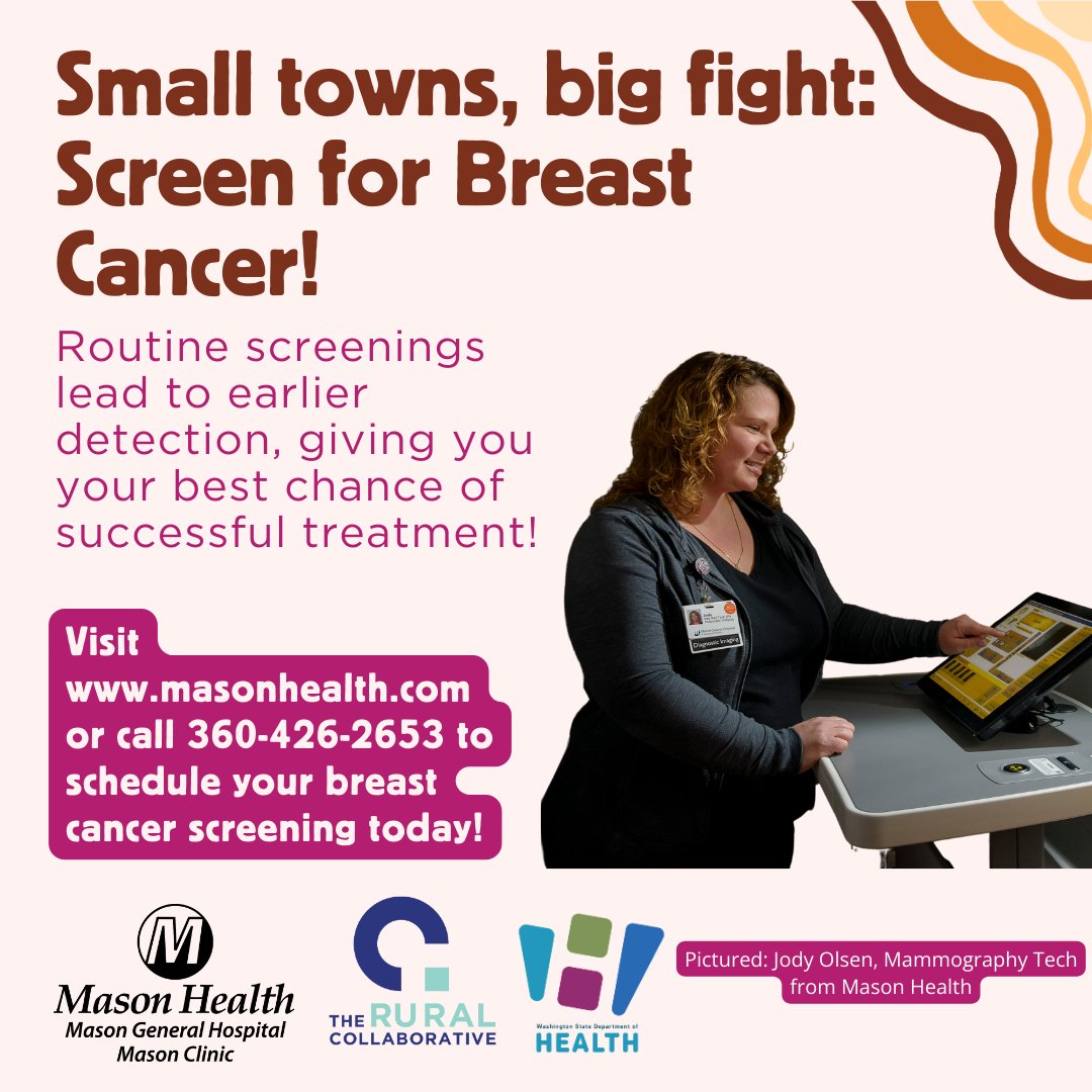 masonhealthfou1's tweet image. Early screening saves lives. Schedule your breast cancer screening today! Call 360-426-2653 to schedule an appointment today!

#FightCancer #EarlyScreening #PreventiveCare #BreastCancerAwarenessMonth