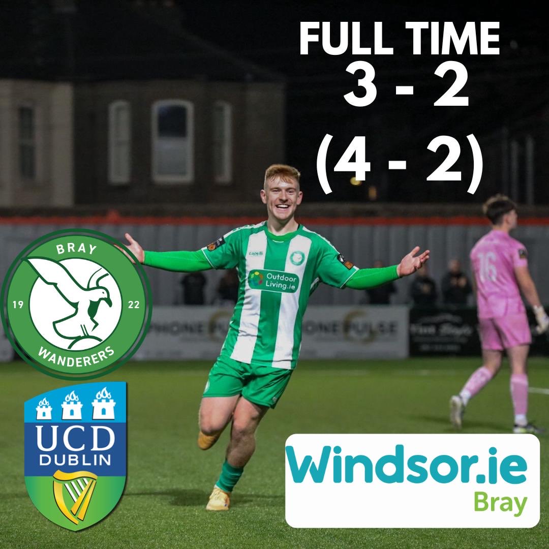 BrayWanderers's tweet photo. 𝐏𝐥𝐚𝐲-𝐨𝐟𝐟 𝐅𝐢𝐧𝐚𝐥 𝐛𝐨𝐮𝐧𝐝

Full Time at the Carlisle 

We win 3-2 on the night; 4-2 on aggregate 

Thank you to the wonderful support from the biggest crowd of the season tonight 

#Seagulls 🟢⚪️ https://t.co/DZhaUSlbSD