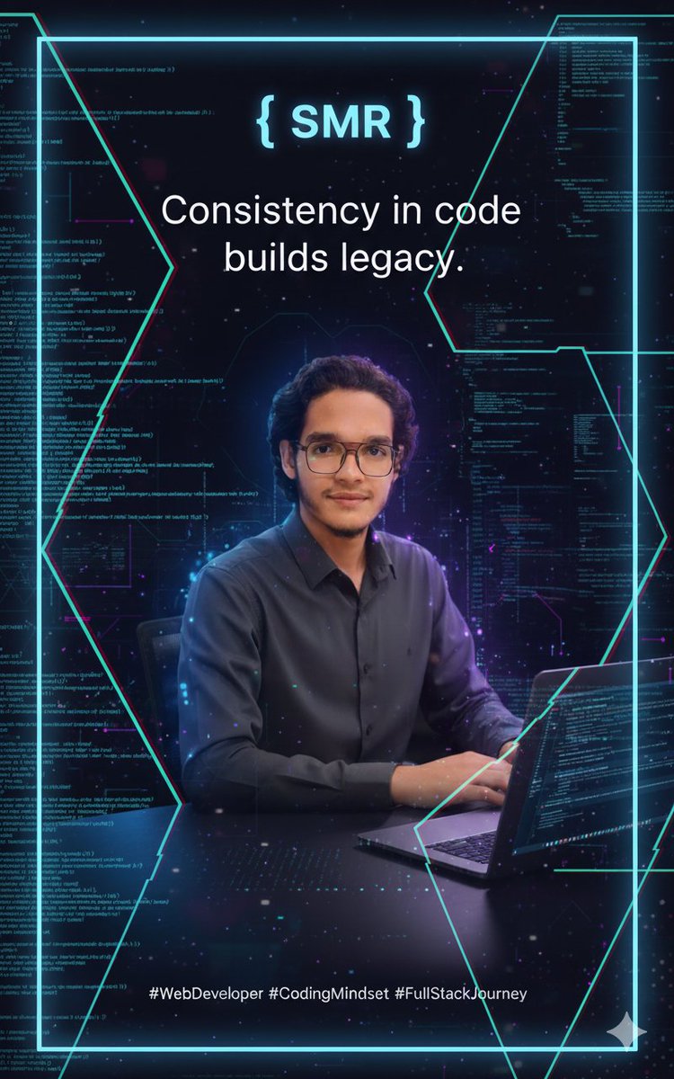 CodeWithSMR's tweet image. Innovation &amp;amp; Code
​
Consistency in code builds legacy.
​
#WebDeveloper #CodingMindset #FullStackJourney #MuhammadRaza #SMR #CodeWithSMR #codewithsmr