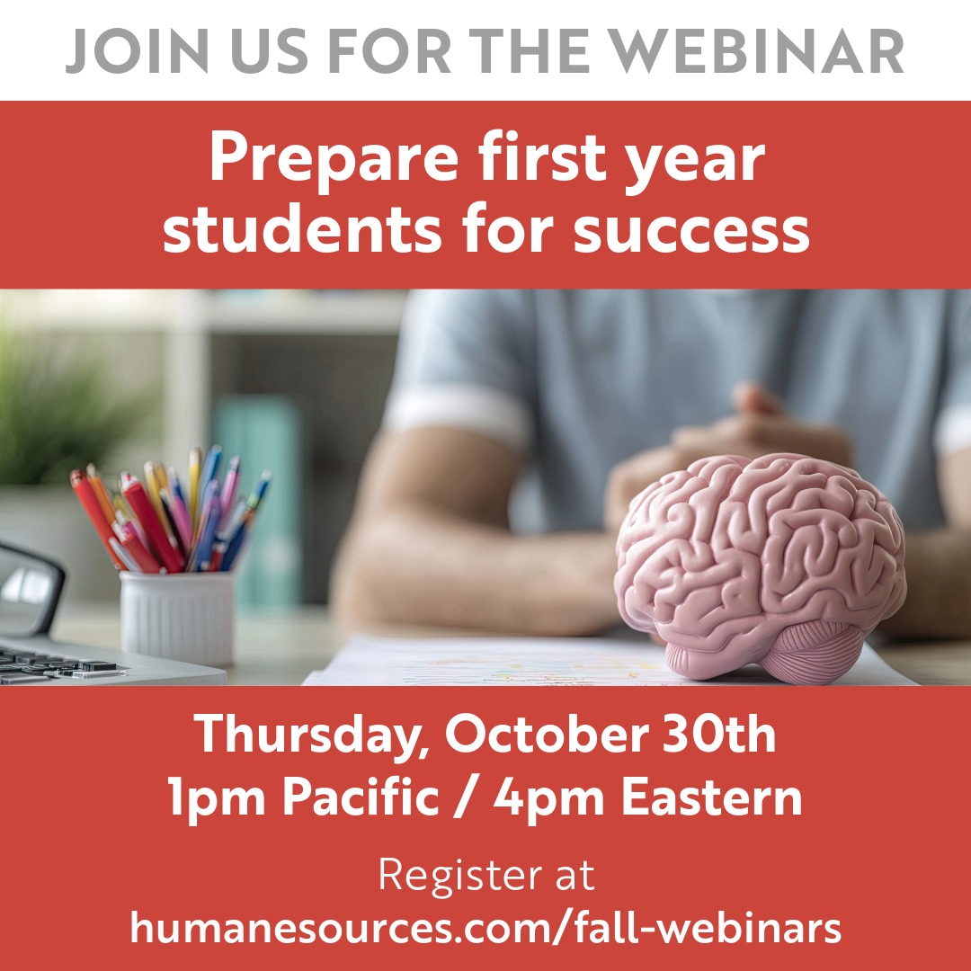 Students face stress every day. This Thursday, Dr. Aubrey will share how to minimize the effects of stress on students' brains to improve learning. Prepare your first year students for success at humanesources.com/fall-webinars  #firstyear #FYE #college #reducestress #keeplearning