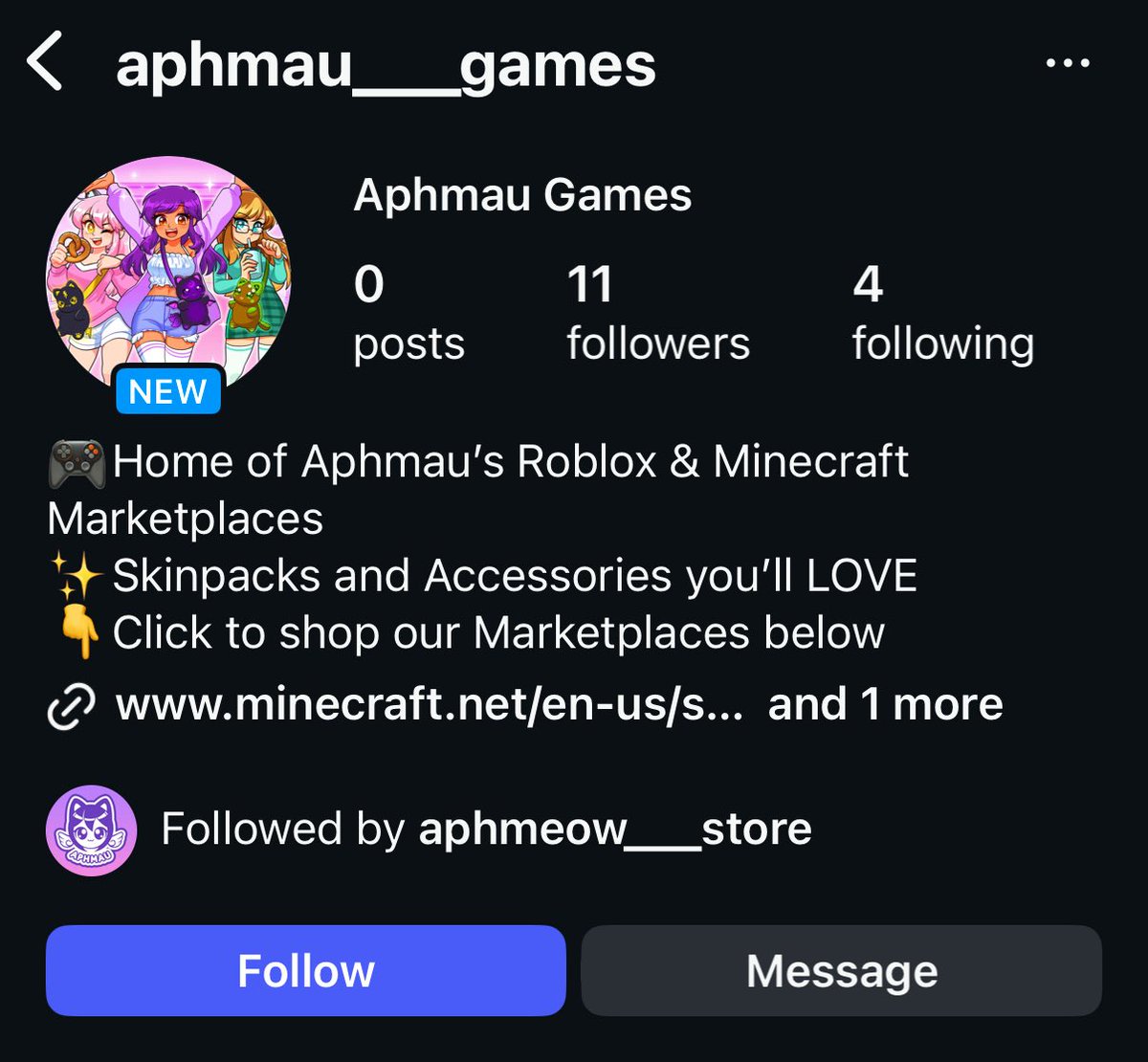 AphtwtUpdates's tweet image. A bunch of new official (?) Aphmau accounts have popped up on Instagram! They all have the same join date (October 2025) and they are all followed by aphmeow__store with similar users. They have no posts yet.

aphmau__diaries, aphmau___shuki, aphmau__games, and aphmau__minecraft!