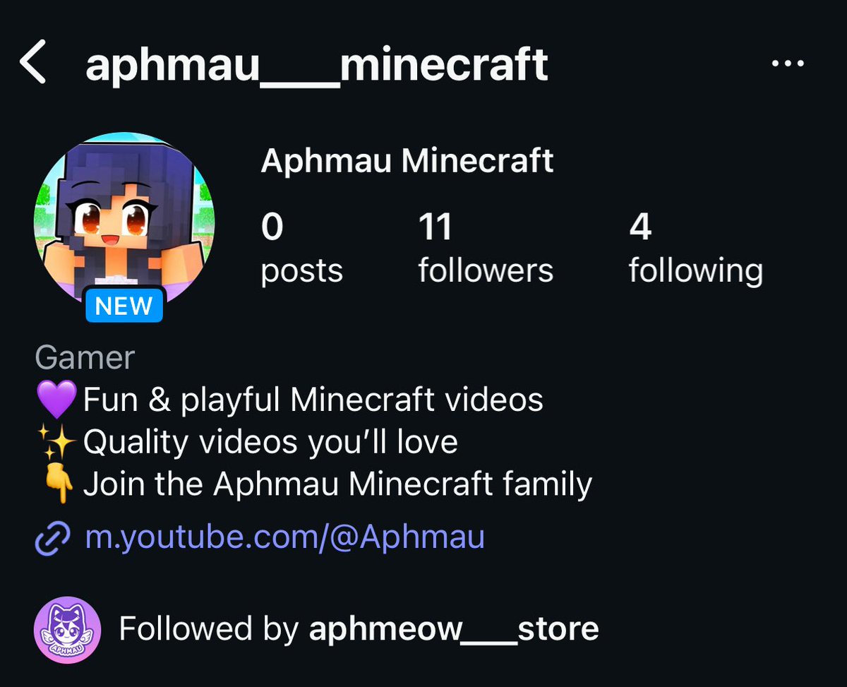 AphtwtUpdates's tweet image. A bunch of new official (?) Aphmau accounts have popped up on Instagram! They all have the same join date (October 2025) and they are all followed by aphmeow__store with similar users. They have no posts yet.

aphmau__diaries, aphmau___shuki, aphmau__games, and aphmau__minecraft!
