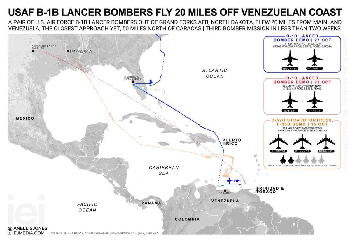 fabiandicosta's tweet photo. 🚨!ÚLTIMA HORA!
‼️PÁNICO EN MIRAFLORES ‼️ El Departamento de Guerra de EE. UU. sigue lanzando bombarderos cerca de Caracas, mientras el régimen de Maduro entra en pánico.
⚠️ Cuando el narco-régimen deje de ver estos vuelos como una amenaza… ¡EE. UU. atacará! 💥
#ULTIMAHORA #BreakingNews #Venezuela #Maduro #EEUU #Caracas #Miraflores #CrisisVenezolana #Geopolitica
@defense_civil25