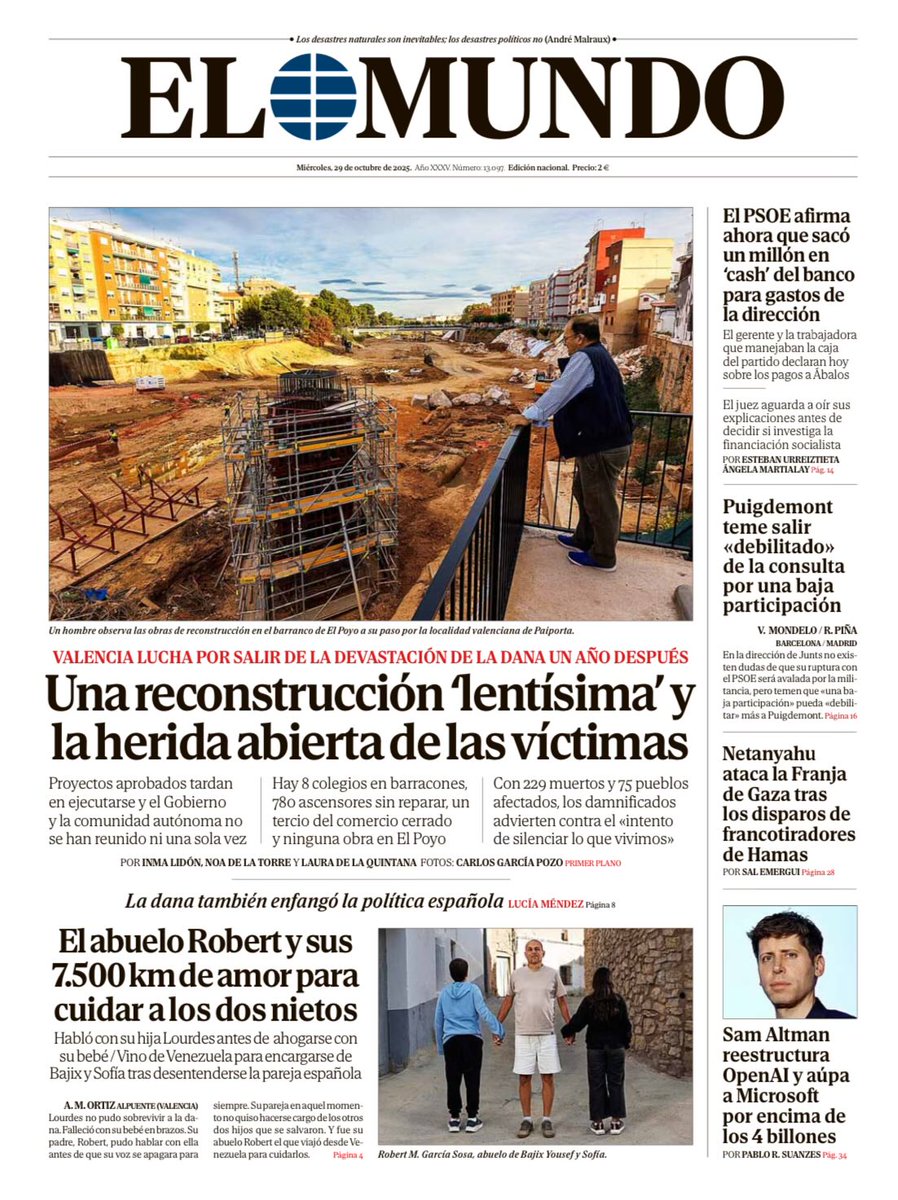 📰 Portada de EL MUNDO del miércoles 29 de octubre.

Ya disponible en Orbyt y en la edición digital con la mejor información.