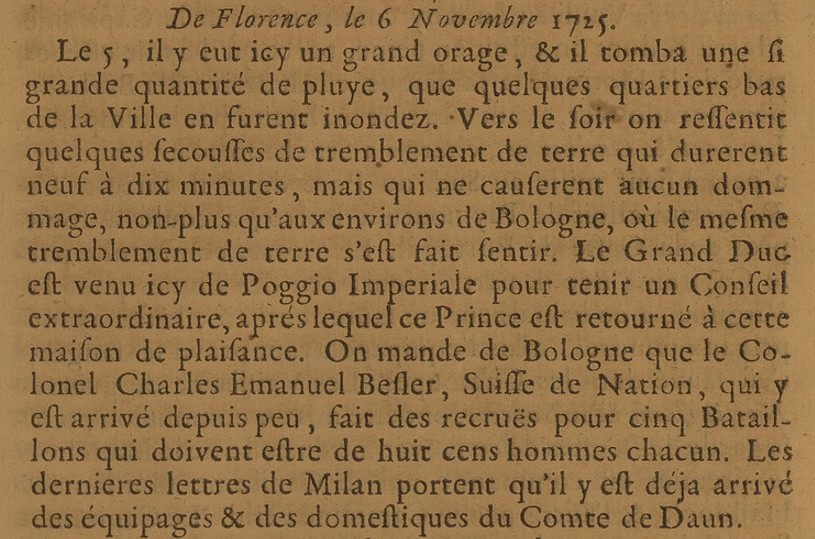 29 October 1725 17:40 UT
Mw5.7 #earthquake at the border of the Emilia-Romagna and Tuscany regions, Italy, collapsed buildings in several towns, killing a number of people at Marradi. Also felt at Florence and Bologna.
emidius.mi.ingv.it/ASMI/event/172…
gallica.bnf.fr/ark:/12148/cb3…