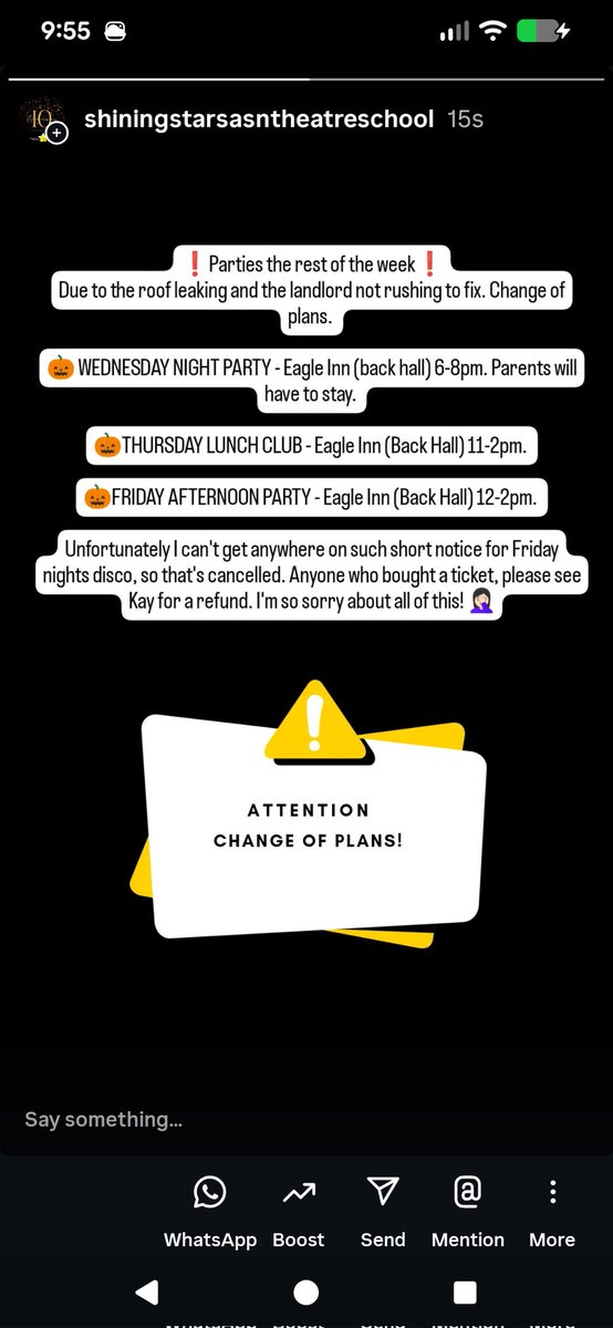 Change of plans this week. Please read below 👇🏻;