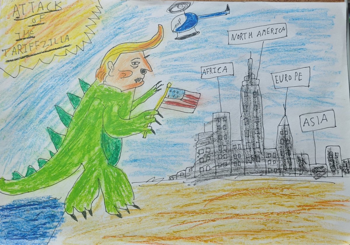 head_lax's tweet photo. New cartoon!!
 Attack of the Tarriffzilla!!
 #Trump #8thpaycommission #cartoon #grokipedia #Wikipedia #tarriff #pricelessgift #senator https://t.co/yAQQmGFNZL