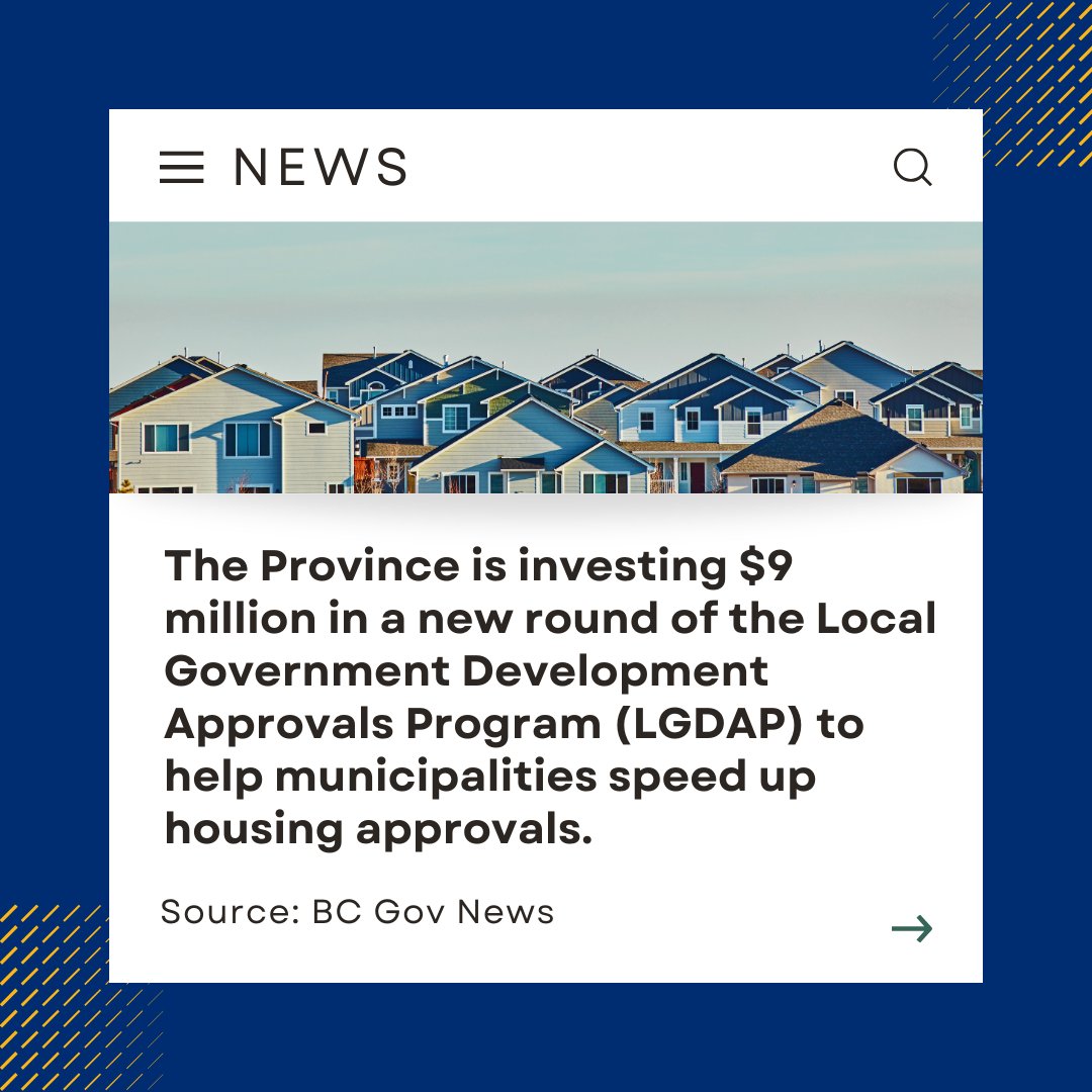 🏘️ In the News 

The Province is investing $9 million through the Local Government Development Approvals Program (LGDAP) to help municipalities streamline housing approvals and modernize permitting systems.

Source: news.gov.bc.ca/releases/2025H…

#HousingBC #CommunityGrowth
