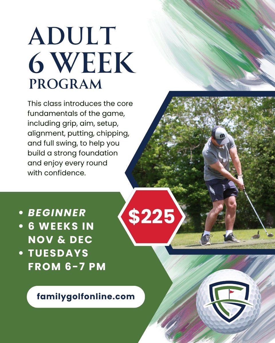 family_golf_ctr's tweet image. 🏌️‍♀️ Always wanted to learn the game of golf? Now’s your chance! Join our Beginner Adult Clinic: 6 weeks of fundamentals like grip, aim, setup, and swing!

🗓 Tuesdays in Nov &amp;amp; Dec | 6–7 PM
💲 $225

#FamilyGolfSTL #LearnToGolf #STLGolf
ow.ly/ajTX50XhJO3