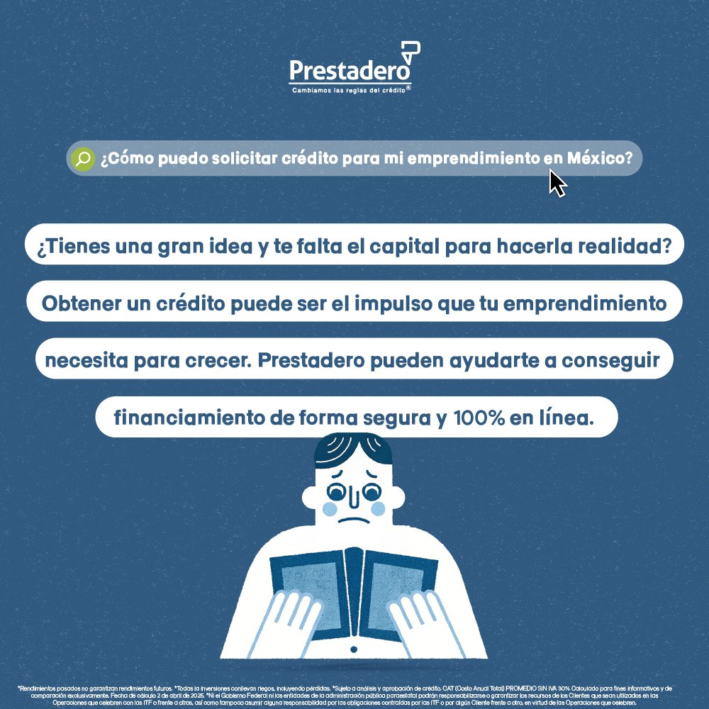 ¿Tienes una gran idea y te falta el capital para hacerla realidad? Obtener un crédito puede ser el impulso que tu emprendimiento necesita para crecer. Lee más en nuestro blog: blog.prestadero.com/como-puedo-sol…