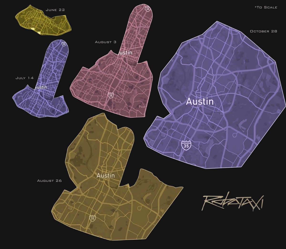 Tesla Robotaxi Service Area Evolution:

Incredible growth in just four months!