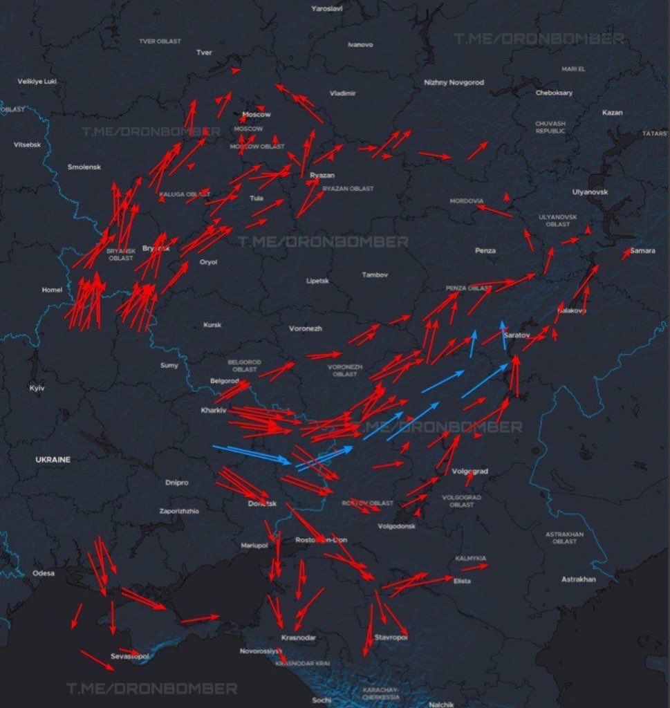 Over 210 Ukrainian 🇺🇦 long-range kamikaze drones, including at least 10 missile-drones, have been launched at Russia by Ukraine